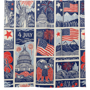 Layered Patriotic Paper Cut Tile Pattern (1) Shower Curtain