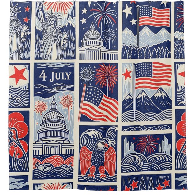 Layered Patriotic Paper Cut Tile Pattern (1) Shower Curtain (Front)