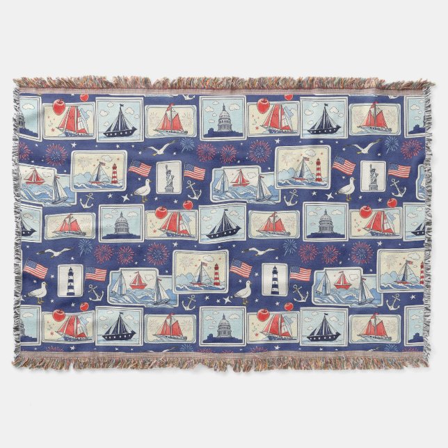 Layered Patriotic Paper Cut Tile Pattern (1) Throw Blanket (Front)
