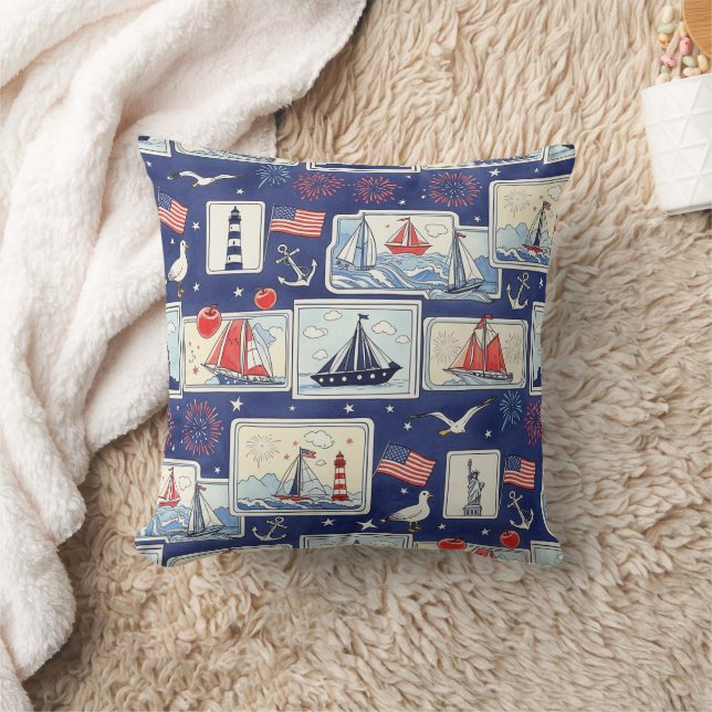 Layered Patriotic Paper Cut Tile Pattern (2) Cushion (Blanket)
