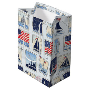 Layered Patriotic Paper Cut Tile Pattern (2) Medium Gift Bag