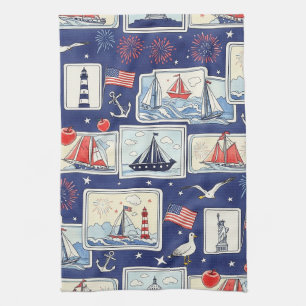 Layered Patriotic Paper Cut Tile Pattern (2) Tea Towel