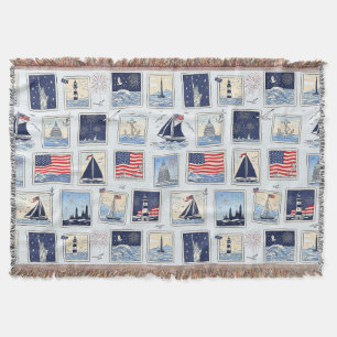 Layered Patriotic Paper Cut Tile Pattern (2) Throw Blanket