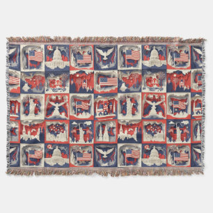 Layered Patriotic Paper Cut Tile Pattern (3) Throw Blanket
