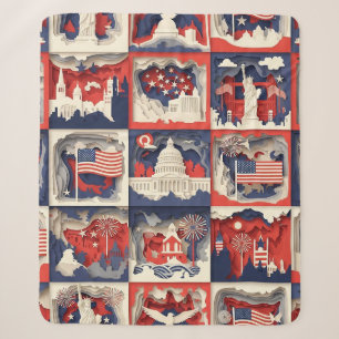 Layered Patriotic Paper Cut Tile Pattern (4) Sherpa Blanket