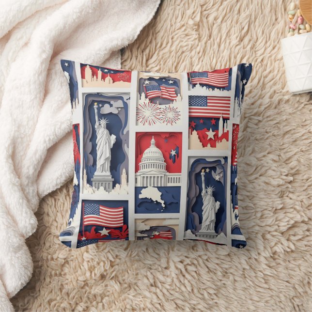 Layered Patriotic Paper Cut Tile Pattern (5) Cushion (Blanket)