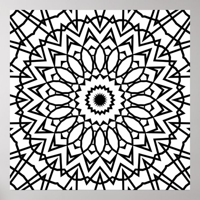 Layered Petal Star Mandala with Bold Line Design Poster (Front)