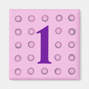 Layered Pink and Purple Polka Dots Age 1 Magnets