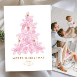 Layered Pink Christmas Tree Holiday Card<br><div class="desc">Layered Pink Christmas Tree with golden berries and your photo on the back.</div>