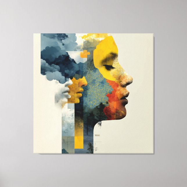 Layered Profile Mosaic Mindscape Glow Canvas Print (Front)