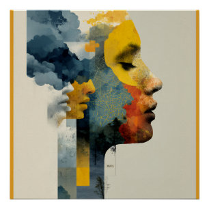 Layered Profile Mosaic Mindscape Glow Poster