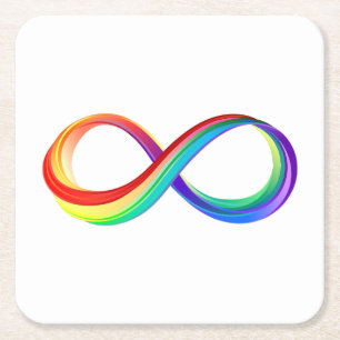 Layered Rainbow Infinity Symbol Square Paper Coaster