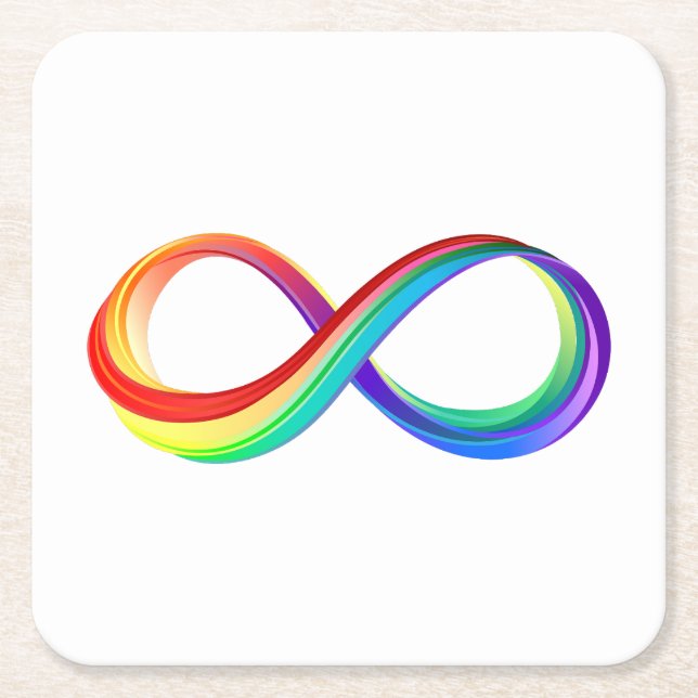 Layered Rainbow Infinity Symbol Square Paper Coaster (Front)