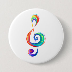 Layered rainbow treble clef 7.5 cm round badge