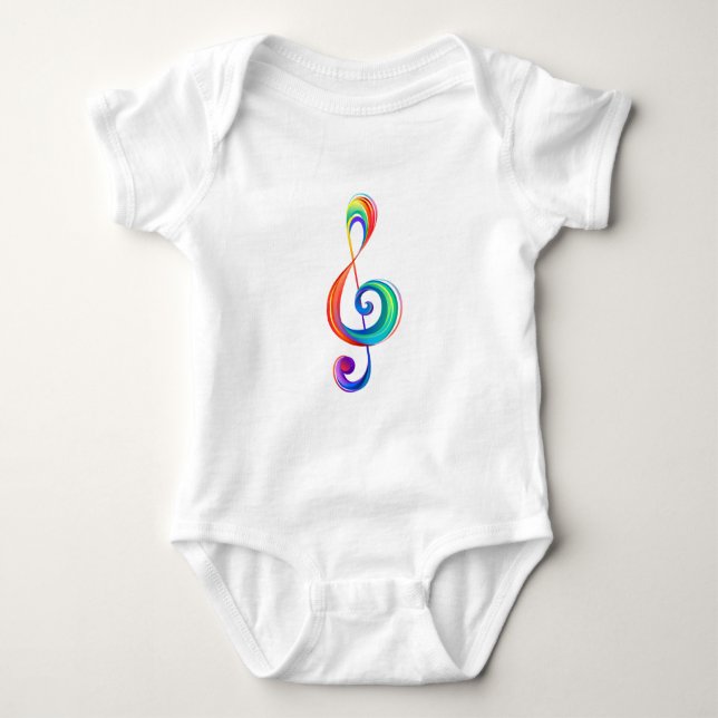 Layered rainbow treble clef baby bodysuit (Front)