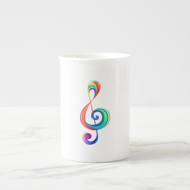 Layered rainbow treble clef bone china mug (Front)
