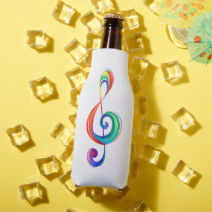Layered rainbow treble clef bottle cooler