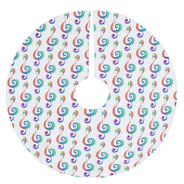 Layered rainbow treble clef brushed polyester tree skirt (Front)