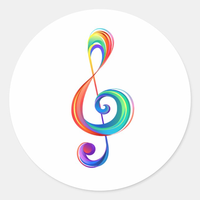 Layered rainbow treble clef classic round sticker (Front)