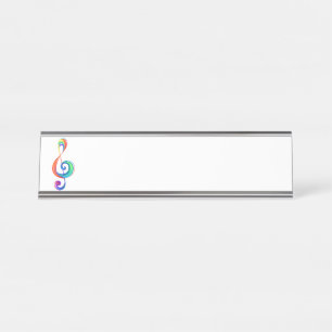 Layered rainbow treble clef desk name plate
