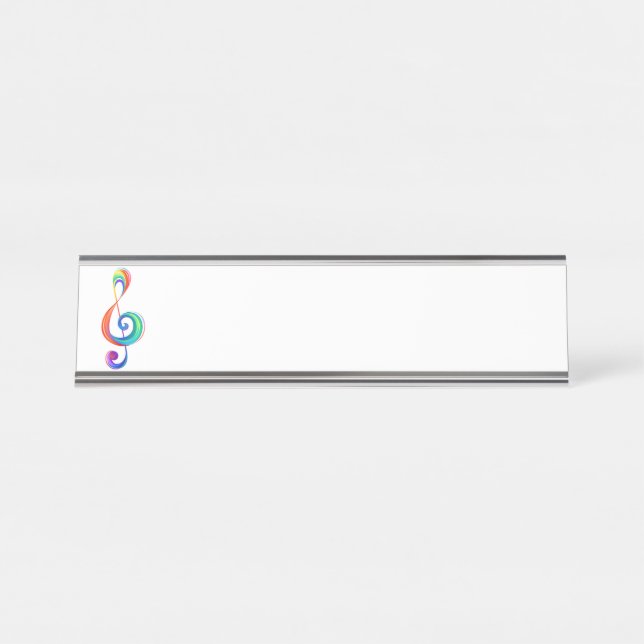 Layered rainbow treble clef desk name plate (Front)