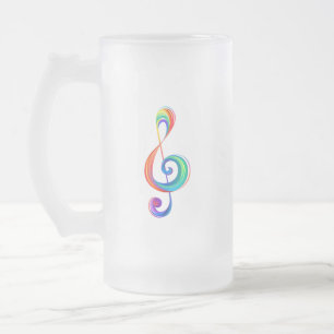 Layered rainbow treble clef frosted glass beer mug