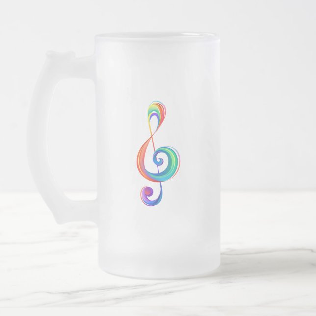 Layered rainbow treble clef frosted glass beer mug (Left)