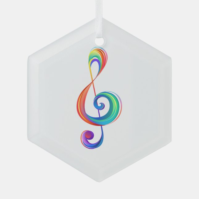 Layered rainbow treble clef glass tree decoration (Front)