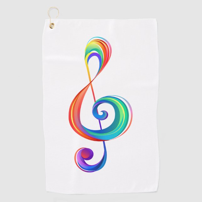 Layered rainbow treble clef golf towel (Front)