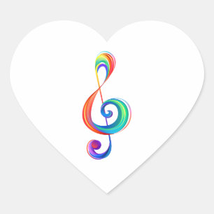 Layered rainbow treble clef heart sticker