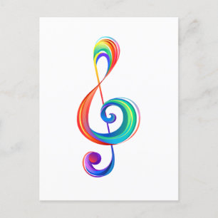 Layered rainbow treble clef holiday postcard