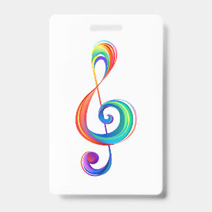 Layered rainbow treble clef ID badge