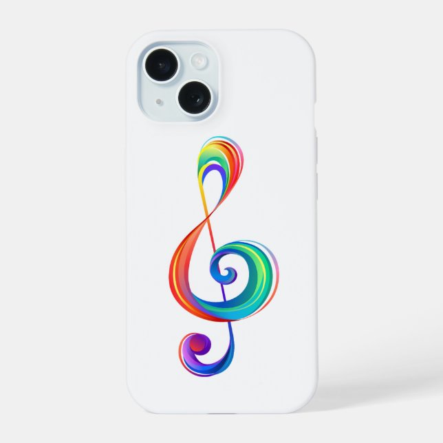 Layered rainbow treble clef iPhone 15 case (Back)