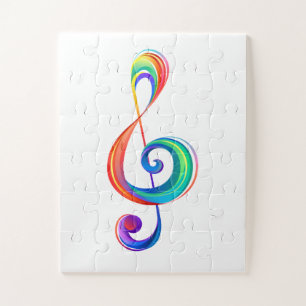 Layered rainbow treble clef jigsaw puzzle