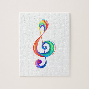 Layered rainbow treble clef jigsaw puzzle