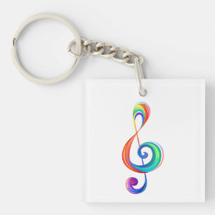 Layered rainbow treble clef key ring