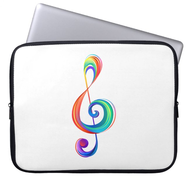Layered rainbow treble clef laptop sleeve (Front)