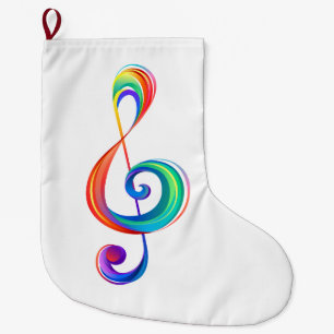 Layered rainbow treble clef large christmas stocking