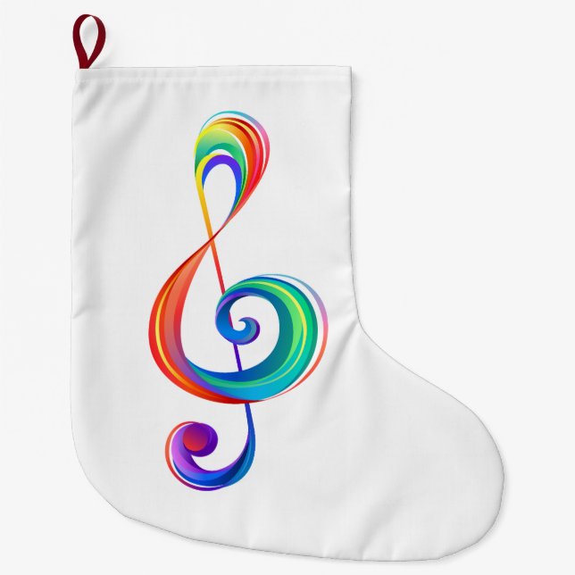 Layered rainbow treble clef large christmas stocking (Front)