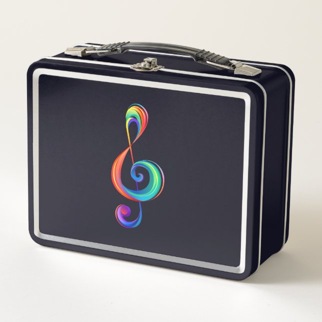 Layered rainbow treble clef metal lunch box (Front)