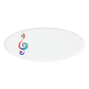 Layered rainbow treble clef name tag
