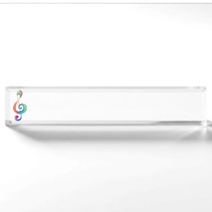 Layered rainbow treble clef nameplate