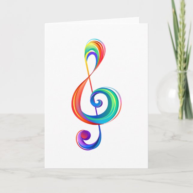 Layered rainbow treble clef note card (Front)