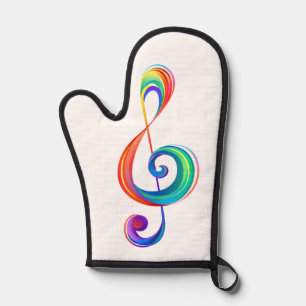 Layered rainbow treble clef oven mitt
