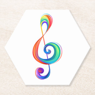 Layered rainbow treble clef paper coaster