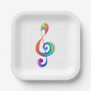 Layered rainbow treble clef paper plate