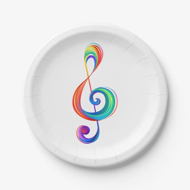 Layered rainbow treble clef paper plate (Front)