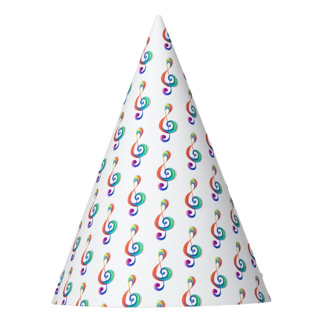 Layered rainbow treble clef party hat (Front)