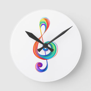 Layered rainbow treble clef round clock