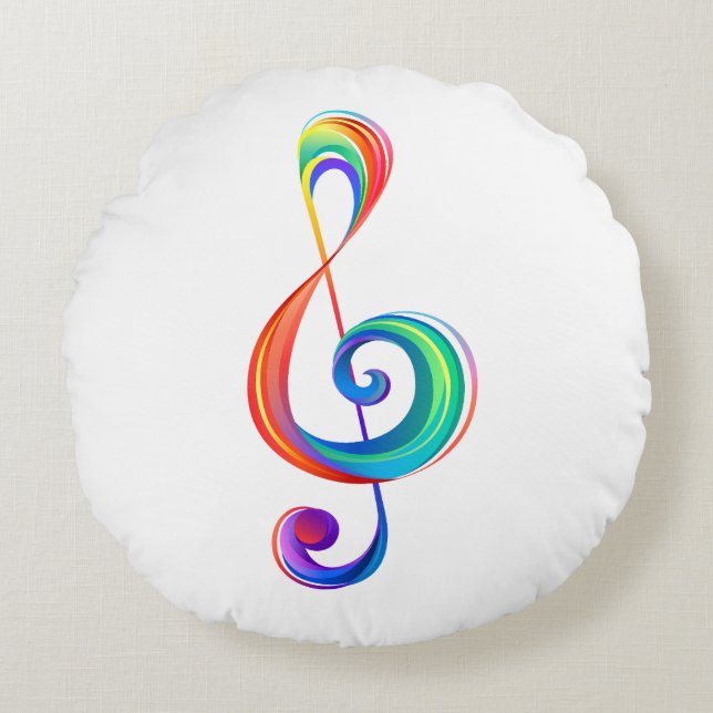 Layered rainbow treble clef round cushion (Front)